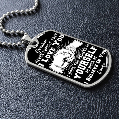 To My Grandson - Never Forget That I Love You - Fist Bump - Dog Tag Necklace