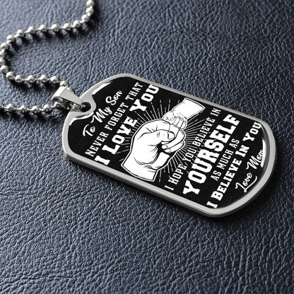 To My Son - Never Forget That I Love You - Fist Bump - Dog Tag Necklace