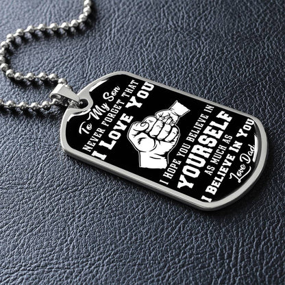 To My Son - Never Forget I Love You Black Fist Bump- Dog Tag Necklace