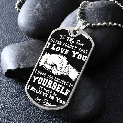 To My Son - Never Forget That I Love You - Fist Bump - Dog Tag Necklace