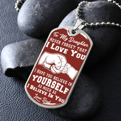 To My Daughter - Never Forget That I Love You Brown - Fist Bump - Dog Tag Necklace