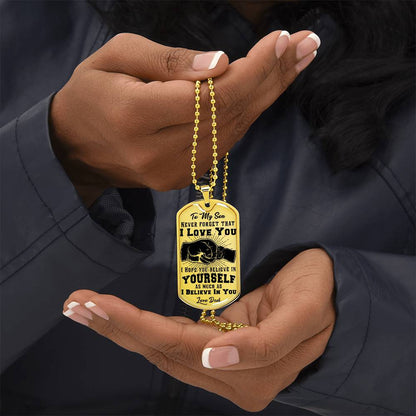 To My Son - Never Forget That I Love You - Fist Bump - Dog Tag Necklace