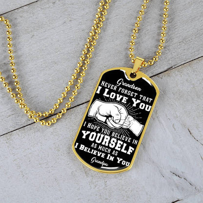 To My Grandson - Never Forget That I Love You - Fist Bump - Dog Tag Necklace