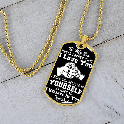 To My Son - Never Forget I Love You Black Fist Bump- Dog Tag Necklace