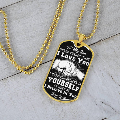 To My Son - Never Forget I Love You Black Fist Bump - Dog Tag Necklace