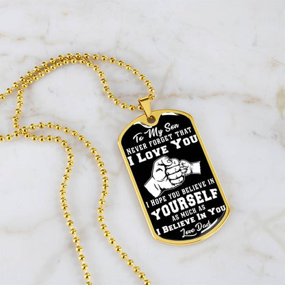 To My Son - Never Forget I Love You Black Fist Bump- Dog Tag Necklace