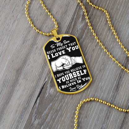 To My Son - Never Forget I Love You Black Fist Bump - Dog Tag Necklace