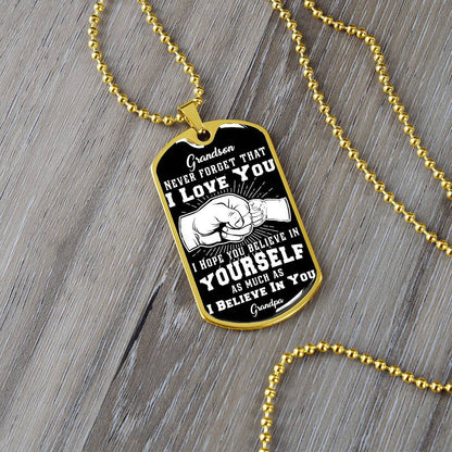 To My Grandson - Never Forget That I Love You - Fist Bump - Dog Tag Necklace