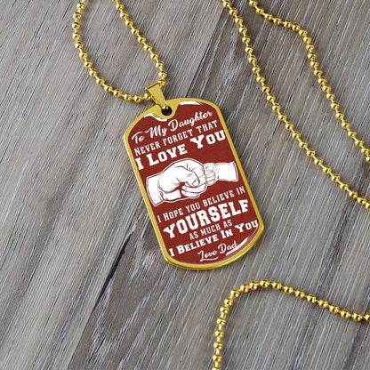 To My Daughter - Never Forget That I Love You Brown - Fist Bump - Dog Tag Necklace