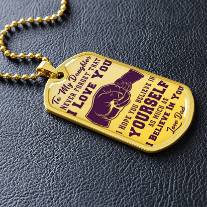 To My Daughter - Never Forget That I Love You Purple- First Bump - Dog Tag Necklace