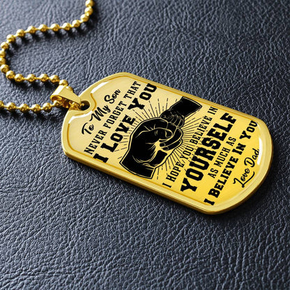 To My Son - Never Forget That I Love You - Fist Bump - Dog Tag Necklace