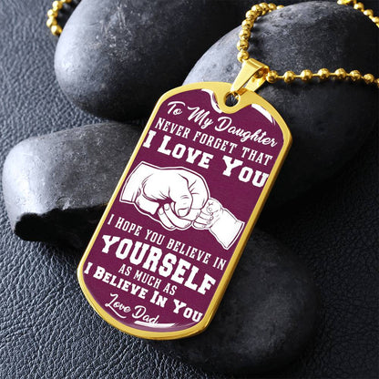 To My Daughter - Never Forget That I Love You Purple - Fist Bump - Dog Tag Necklace