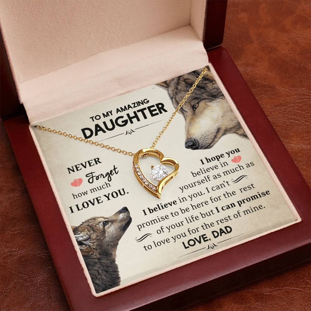 To My Daughter - Never Forget How Much I Love You - Wolves - Forever Love Necklace - Message Box