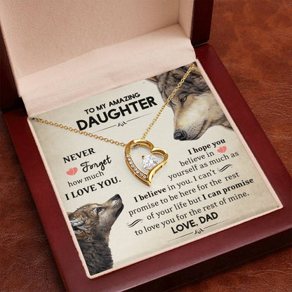To My Daughter - Never Forget How Much I Love You - Wolves - Forever Love Necklace - Message Box