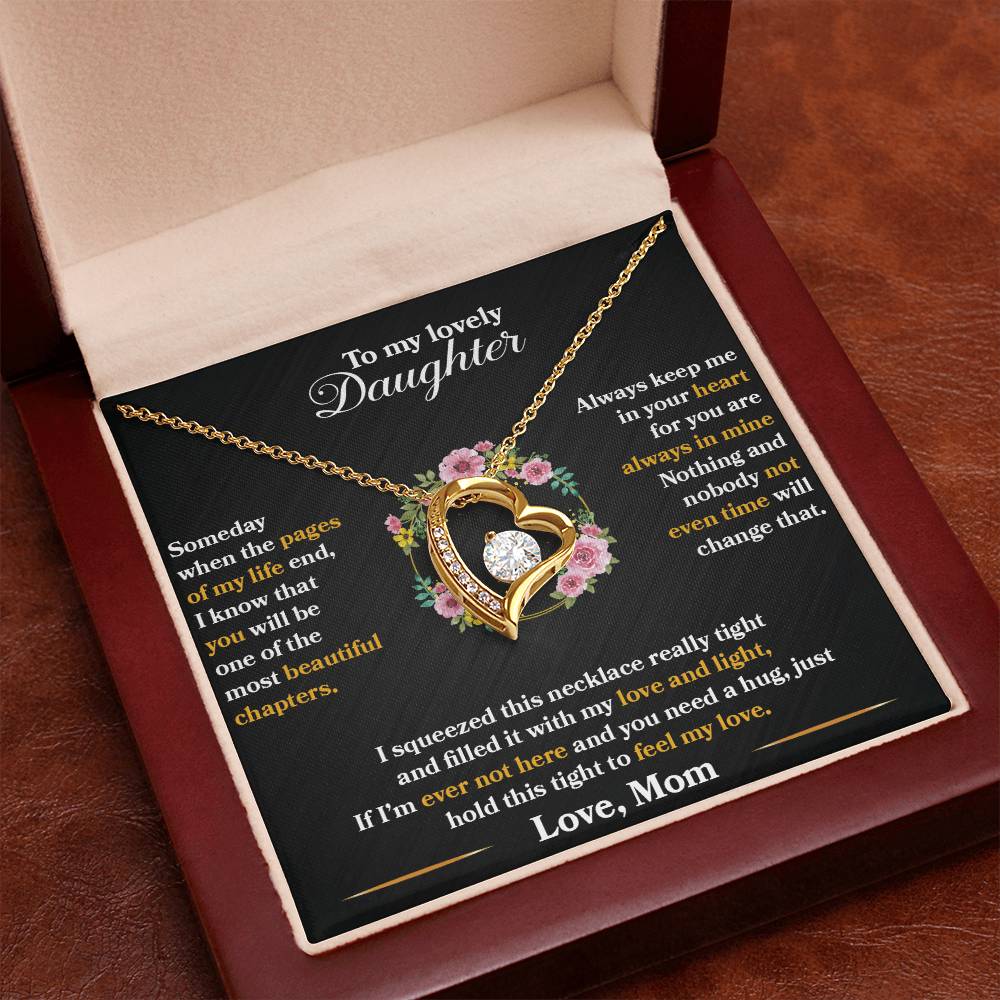 To My Daughter - Always Keep Me In Your Heart - Flowers Black - Forever Love Necklace - Message Box