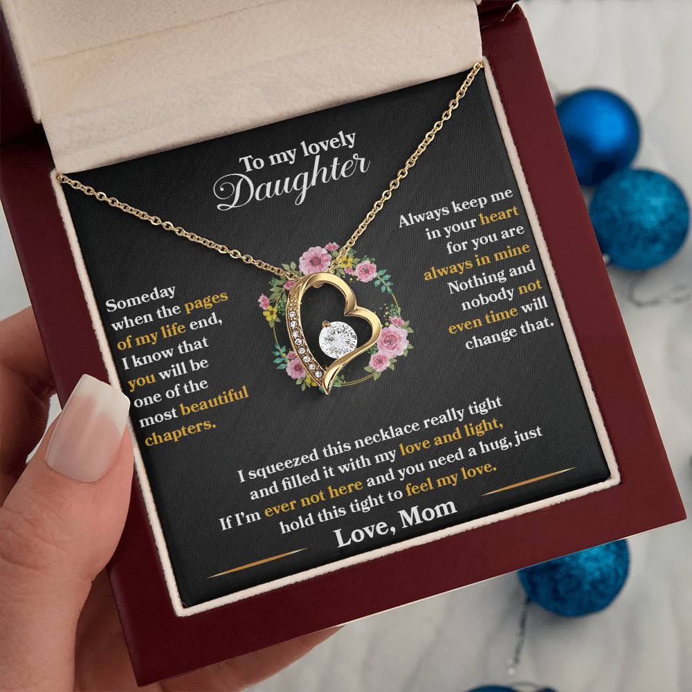 To My Daughter - Always Keep Me In Your Heart - Flowers Black - Forever Love Necklace - Message Box