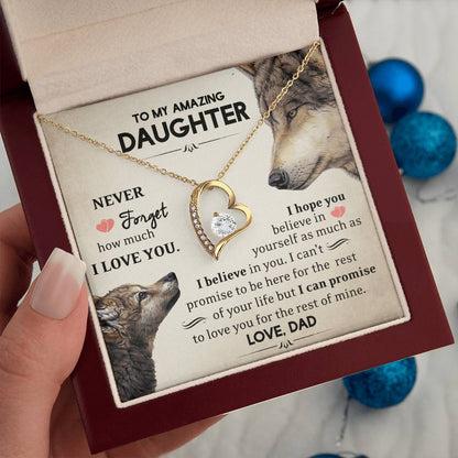 To My Daughter - Never Forget How Much I Love You - Wolves - Forever Love Necklace - Message Box