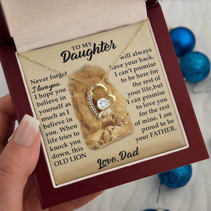 To My Daughter - I Am Proud To Be Your Father - Lions - Forever Love Necklace - Message Box