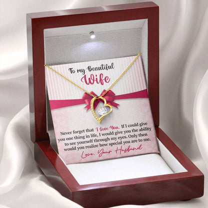 To My Beautiful Wife - Never Forget That I Love You - Pink Bow - Forever Love Necklace - Message Box
