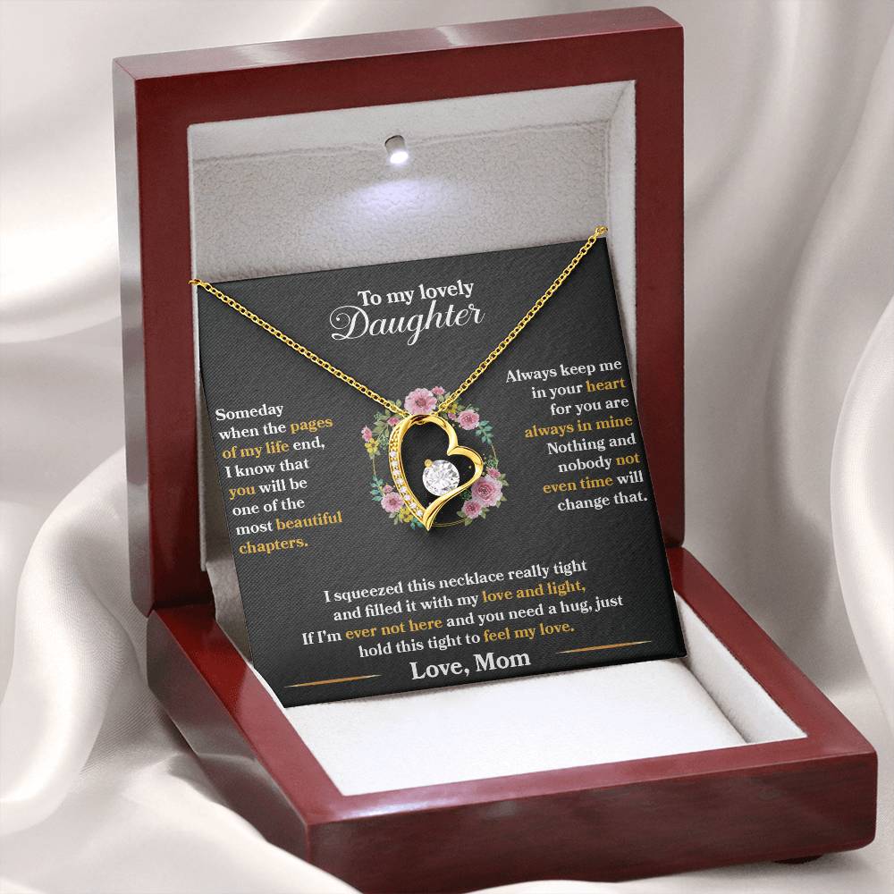 To My Daughter - Always Keep Me In Your Heart - Flowers Black - Forever Love Necklace - Message Box