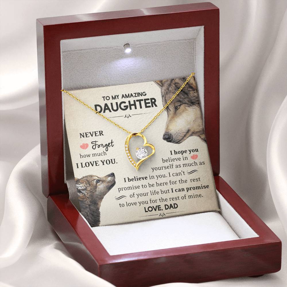 To My Daughter - Never Forget How Much I Love You - Wolves - Forever Love Necklace - Message Box