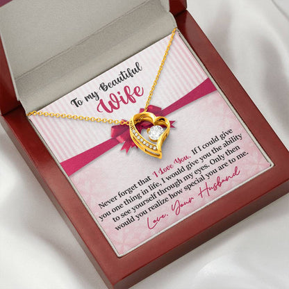 To My Beautiful Wife - Never Forget That I Love You - Pink Bow - Forever Love Necklace - Message Box