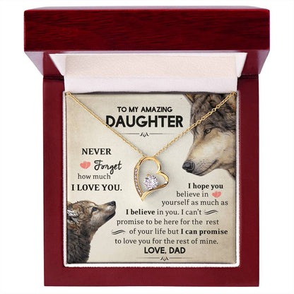 To My Daughter - Never Forget How Much I Love You - Wolves - Forever Love Necklace - Message Box