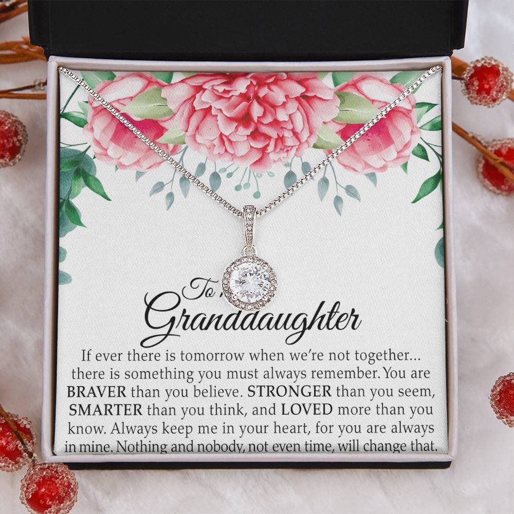 To My Granddaughter - You Are Braver - Flowers Pink - Eternal Hope Necklace - Message Box