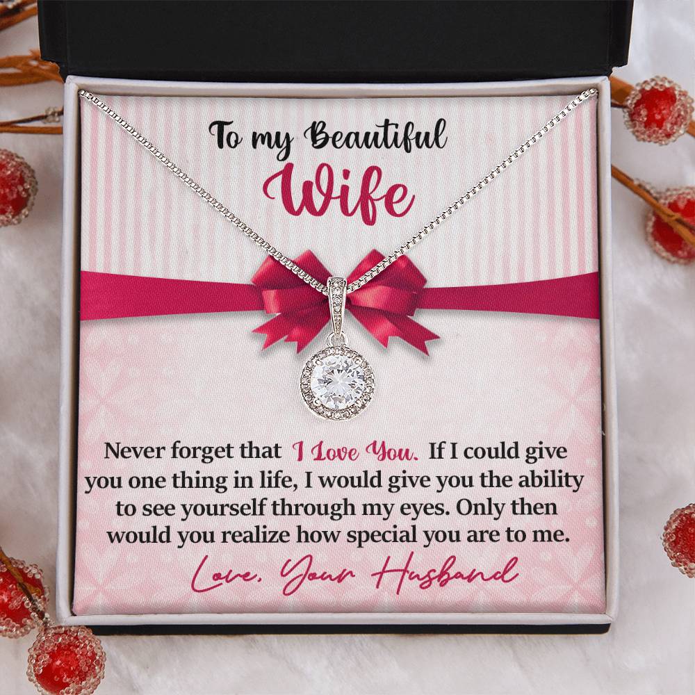 To My Beautiful Wife - I Love You - Pink Bow - Eternal Hope Necklace