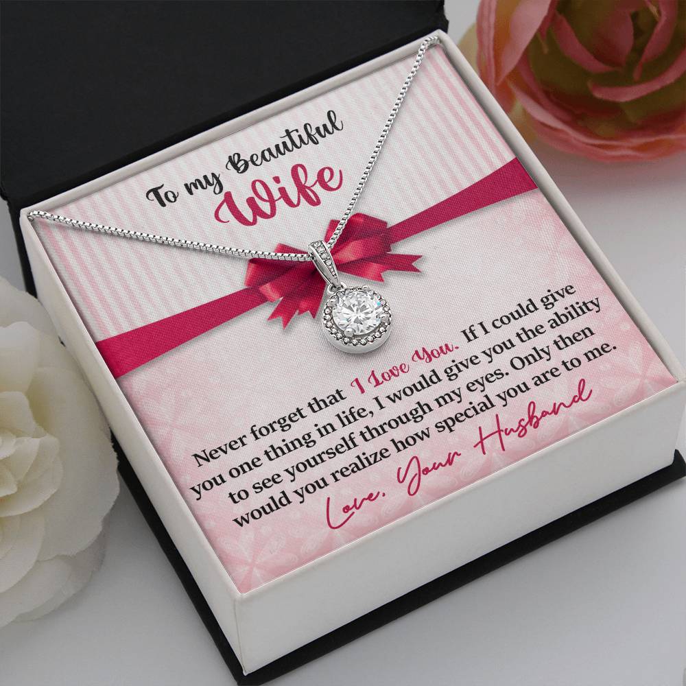 To My Beautiful Wife - I Love You - Pink Bow - Eternal Hope Necklace