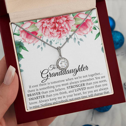 To My Granddaughter - You Are Braver - Flowers Pink - Eternal Hope Necklace - Message Box