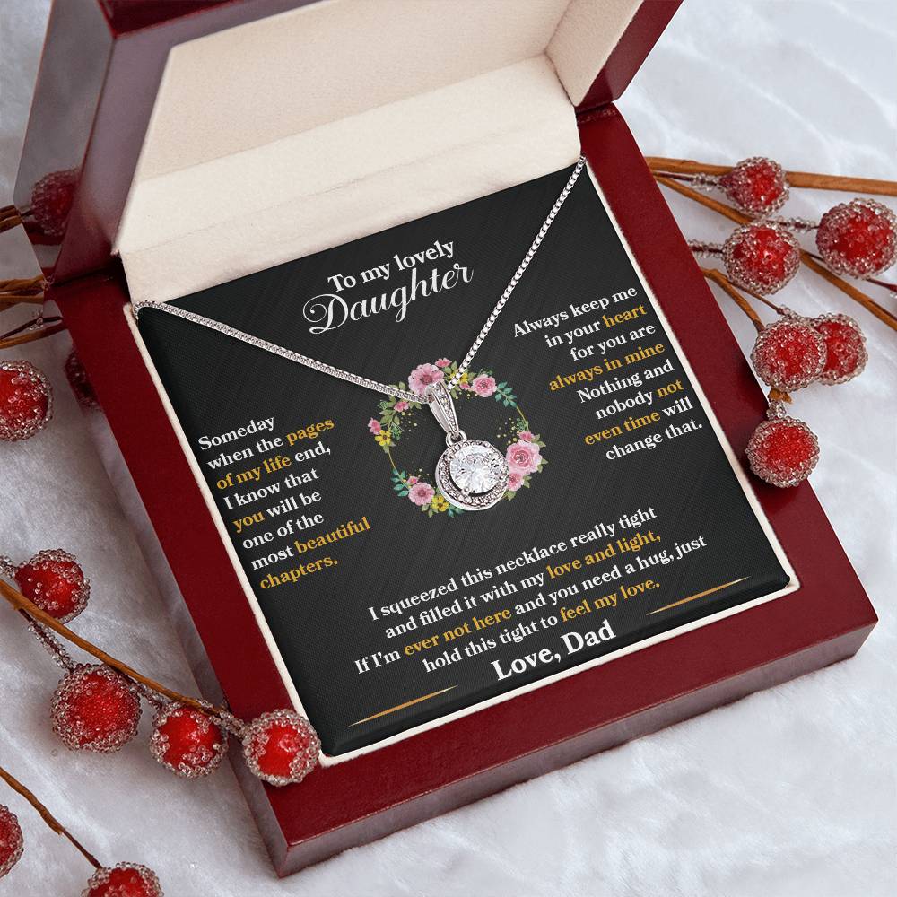 To My Daughter - Always Keep Me In Your Heart - Flowers Black - Eternal Hope Necklace - Message Box