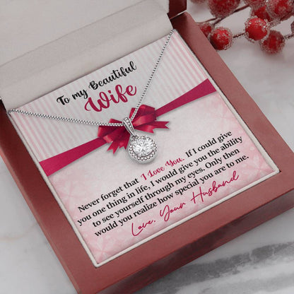 To My Beautiful Wife - I Love You - Pink Bow - Eternal Hope Necklace