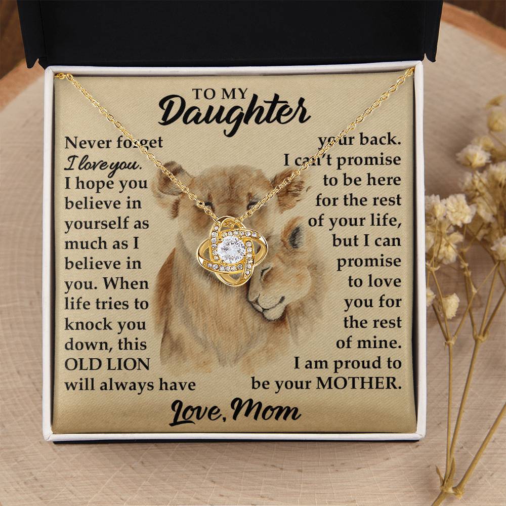 To My Daughter - I Am Proud To Be Your Mother - Lions - Love Knot Necklace - Message Box