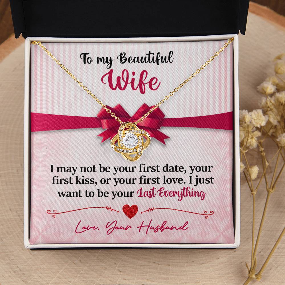 To My Beautiful Wife - Last Everything - Pink Bow - Love Knot Necklace - INCLUDES FREE SHIPPING