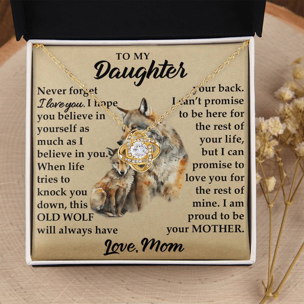 To My Daughter - I Am Proud To Be Your Mother - Wolves - Love Knot Necklace - Message Box