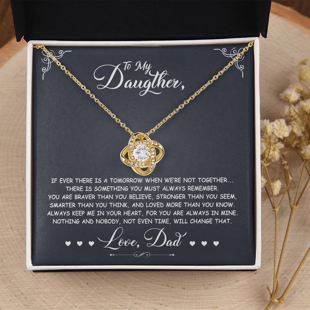 To My Daughter - You Are Braver Than You Believe - Dark Grey - Love Knot Necklace - Message Box