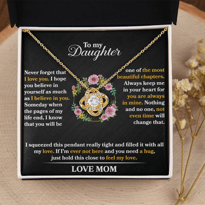 To My Daughter - Never Forget That I love You - Flowers Black - Love Knot Necklace - Message Box