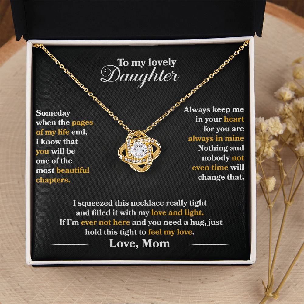 To My Lovely Daughter - Always Keep Me In Your Heart - Black - Love Knot Necklace - Message Box