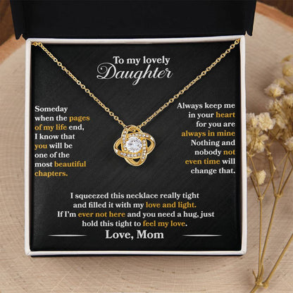 To My Lovely Daughter - Always Keep Me In Your Heart - Black - Love Knot Necklace - Message Box