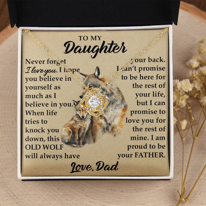 To My Daughter - I Am Proud To Be Your Father - Wolves - Love Knot Necklace - Message Box