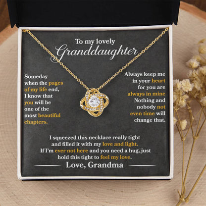 To My Lovely Granddaughter - Always Keep Me In Your Heart - Dark Grey - Love Knot Necklace - Message Box