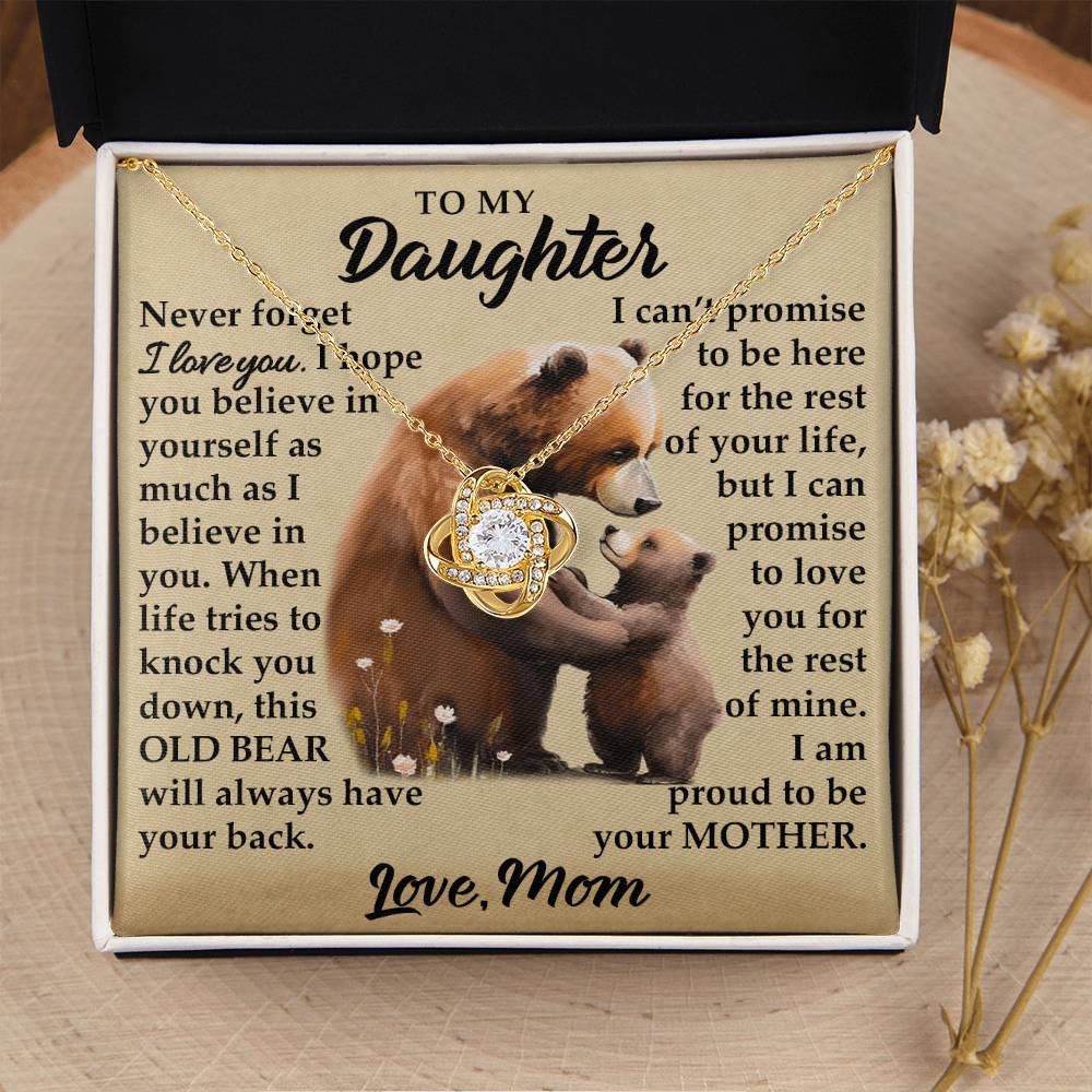 To My Daughter - I Am Proud To Be Your Mother - Bears - Love Knot Necklace - Message Box