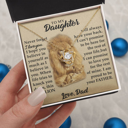 To My Daughter - I Am Proud To Be Your Father - Lions - Love Knot Necklace - Message Box