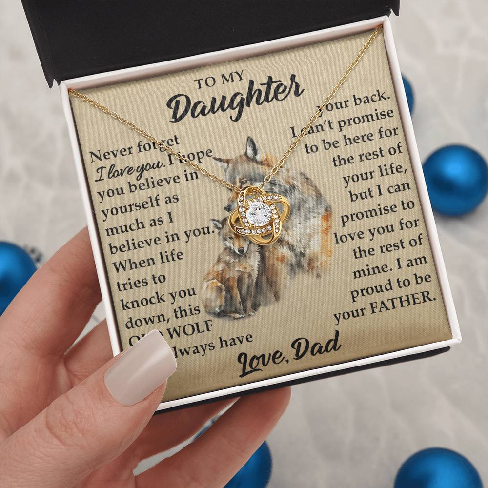 To My Daughter - I Am Proud To Be Your Father - Wolves - Love Knot Necklace - Message Box