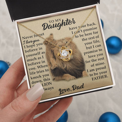 To My Daughter - I Am Proud To Be Your Father - Lions - Love Knot Necklace - Message Box
