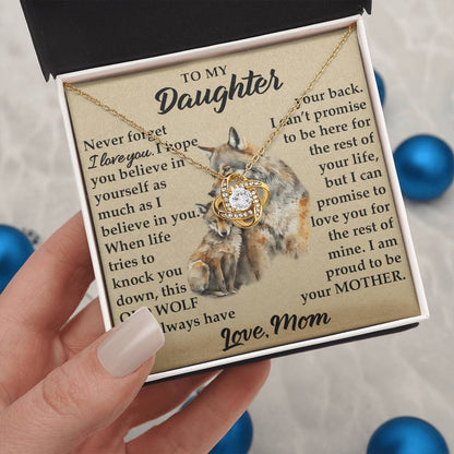 To My Daughter - I Am Proud To Be Your Mother - Wolves - Love Knot Necklace - Message Box