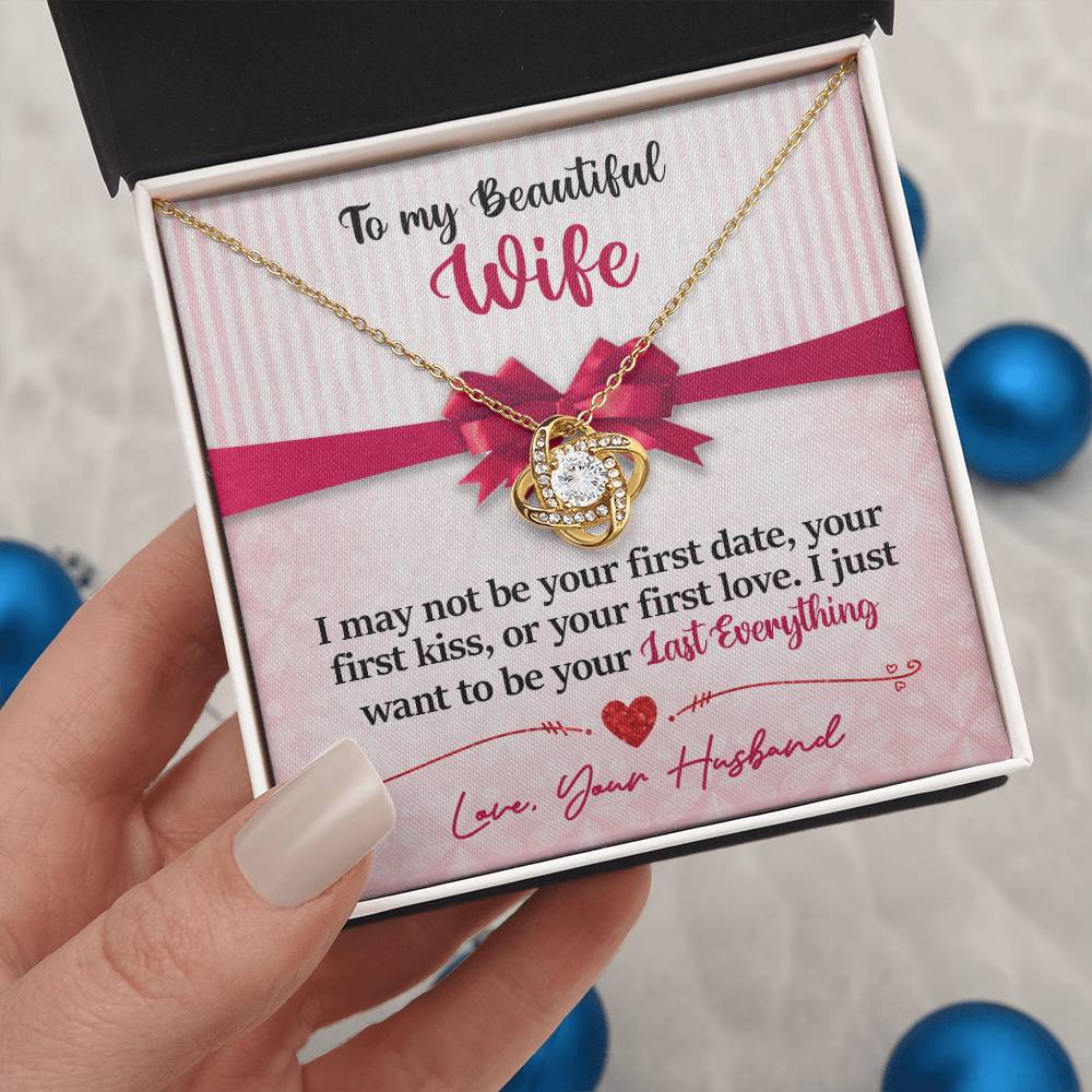 To My Beautiful Wife - Last Everything - Pink Bow - Love Knot Necklace - INCLUDES FREE SHIPPING