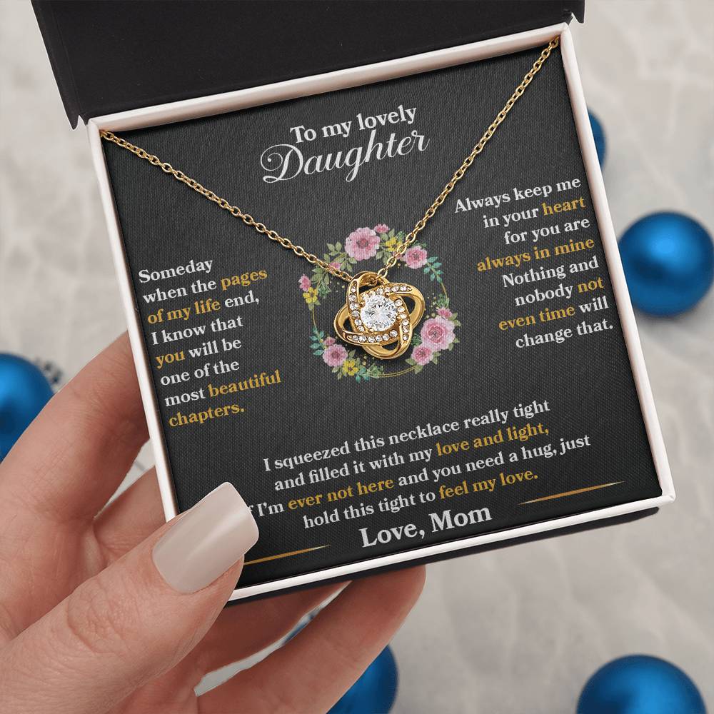 To My Daughter - Always Keep Me In Your Heart - Flowers Black - Love Knot Necklace - Message Box