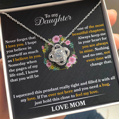 To My Daughter - Never Forget That I love You - Flowers Black - Love Knot Necklace - Message Box